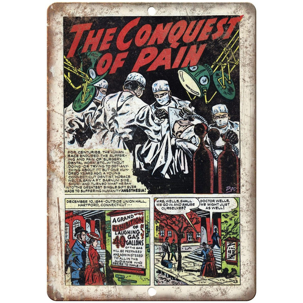 Wonders of Science Comic Conquest of Pain 10" X 7" Reproduction Metal Sign J465