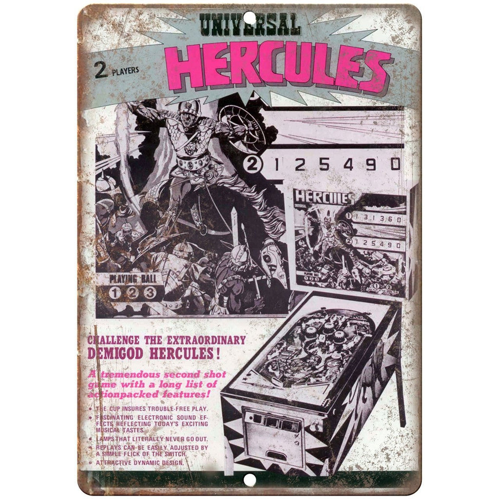 Universal Hurcules Vintage Pinball Ad 10" x 7" Reproduction Metal Sign G135
