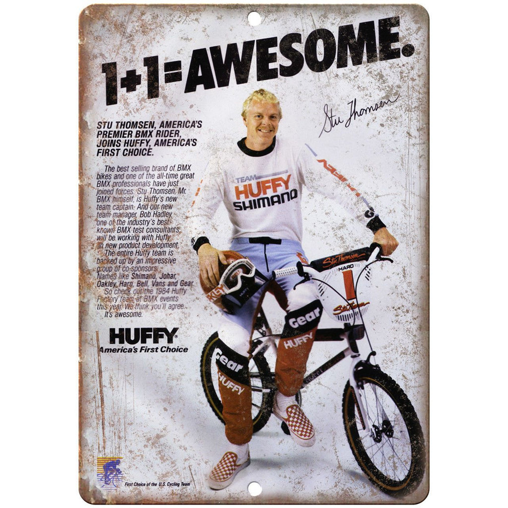 Huffy Shimano BMX Racing Vintage Ad 10" x 7" Reproduction Metal Sign B473