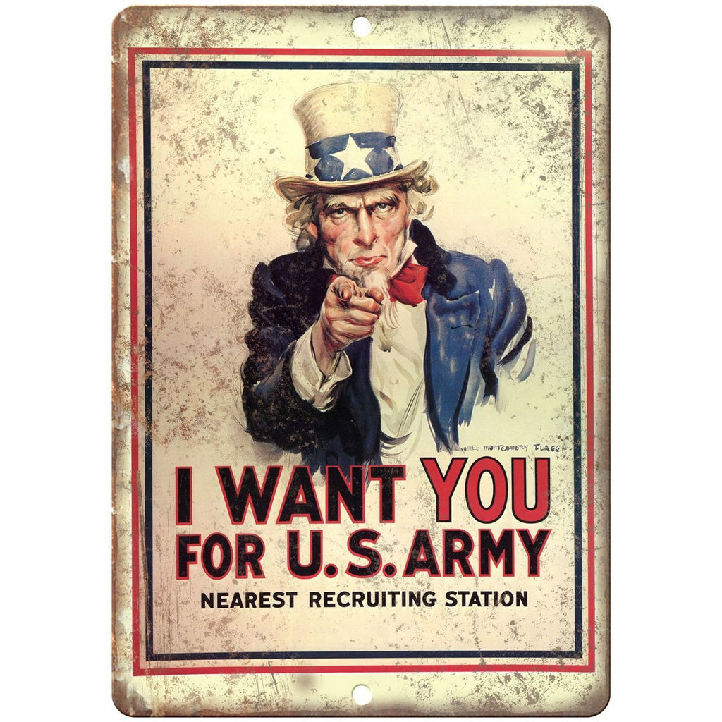 Uncle Sam Army Wants You Recruiting Sign 10" x 7" Reproduction Metal Sign