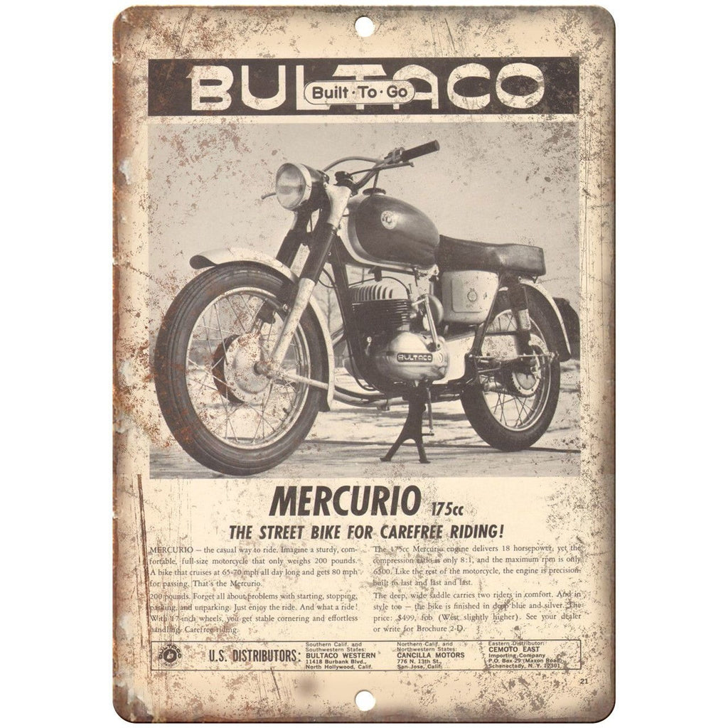 Mercurio 175CC Motorcycle Vintage Ad Garage 10" X 7" Reproduction Metal Sign F29