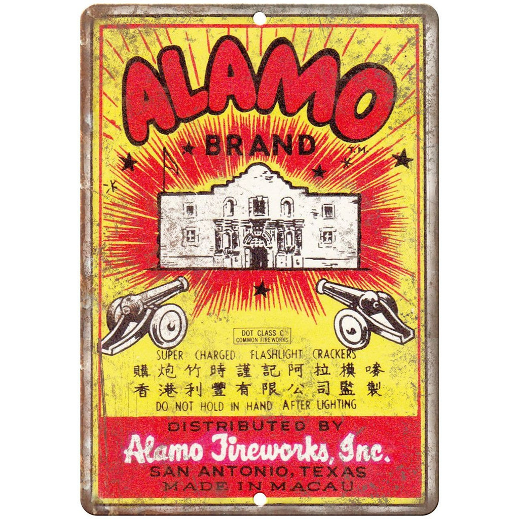 Alamo Brand Firework Package Art 10" X 7" Reproduction Metal Sign ZD84