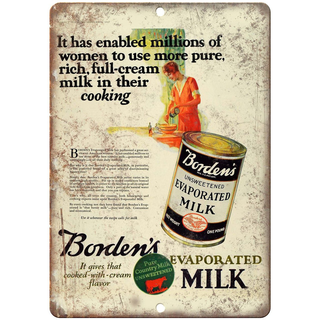 Borden's Evaporated Milk Vintage Ad 10" X 7" Reproduction Metal Sign N281