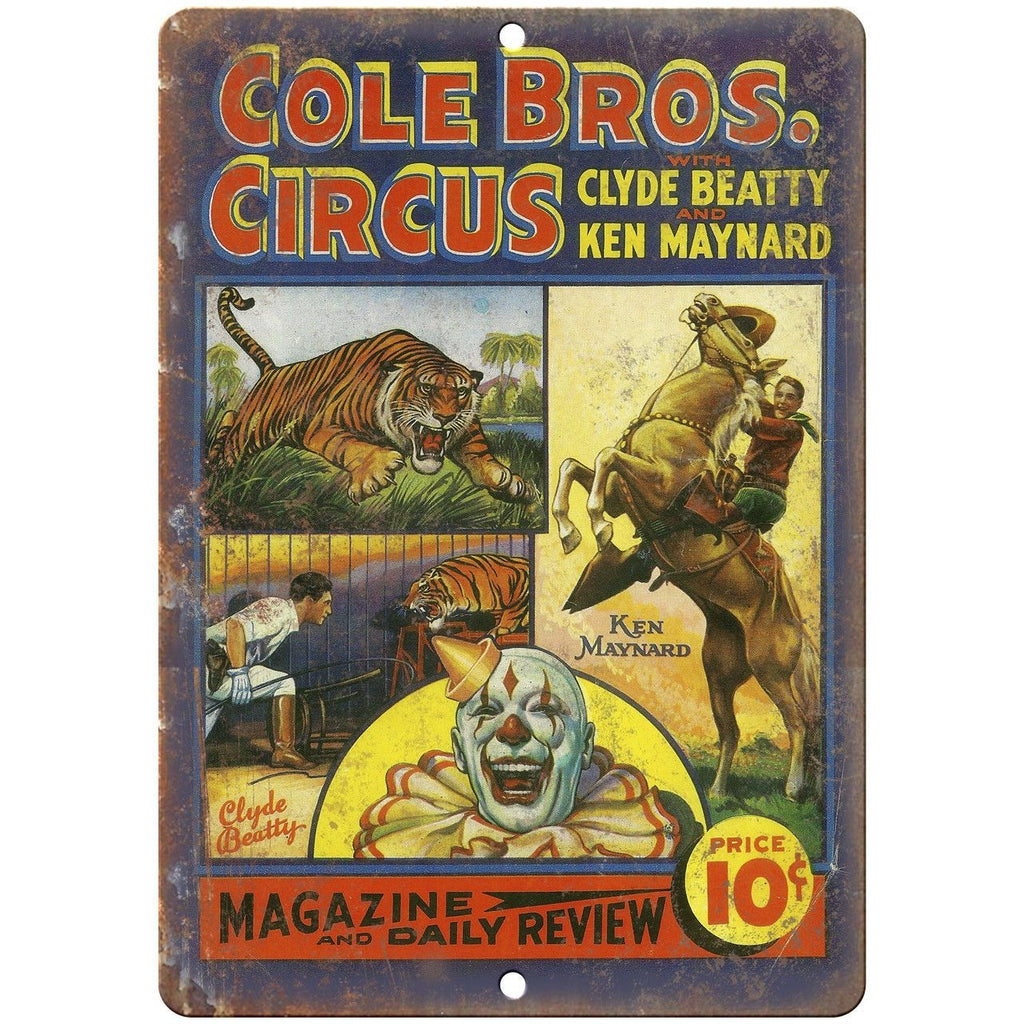 Cole Bros Circus Magazine Clyde Beatty 10" X 7" Reproduction Metal Sign ZH11