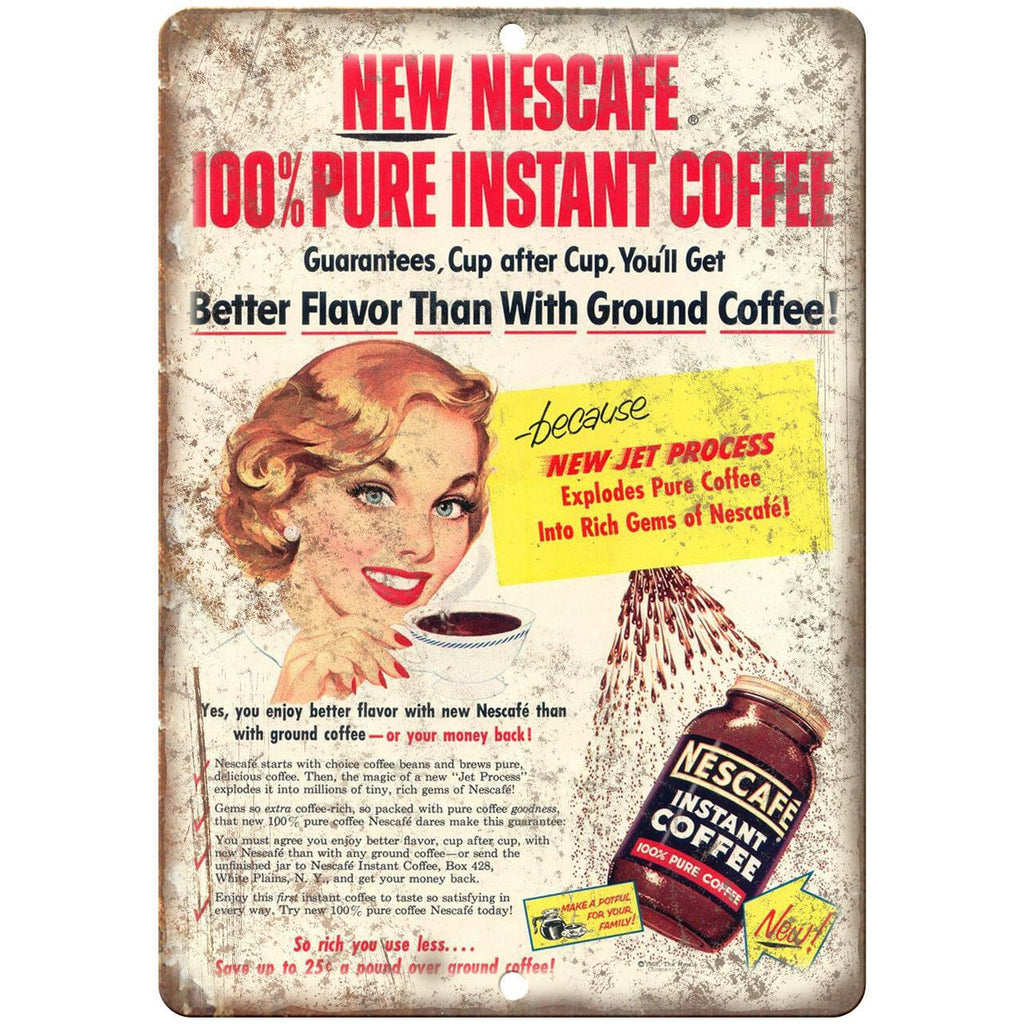 Nescafe Instant Coffee Vintage Ad 10" X 7" Reproduction Metal Sign N367