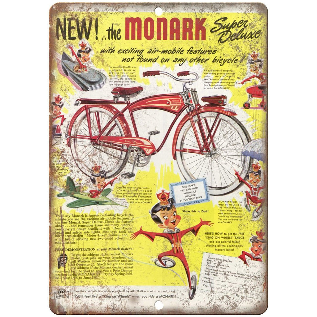 Monark Super Deluxe Bicycle Ad 10" x 7" Reproduction Metal Sign B217