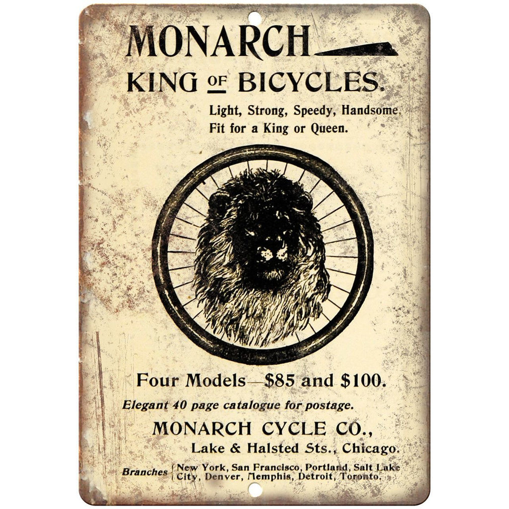 Monarch Cycle Co. Bicycle Vintage Art Ad 10" x 7" Reproduction Metal Sign B404