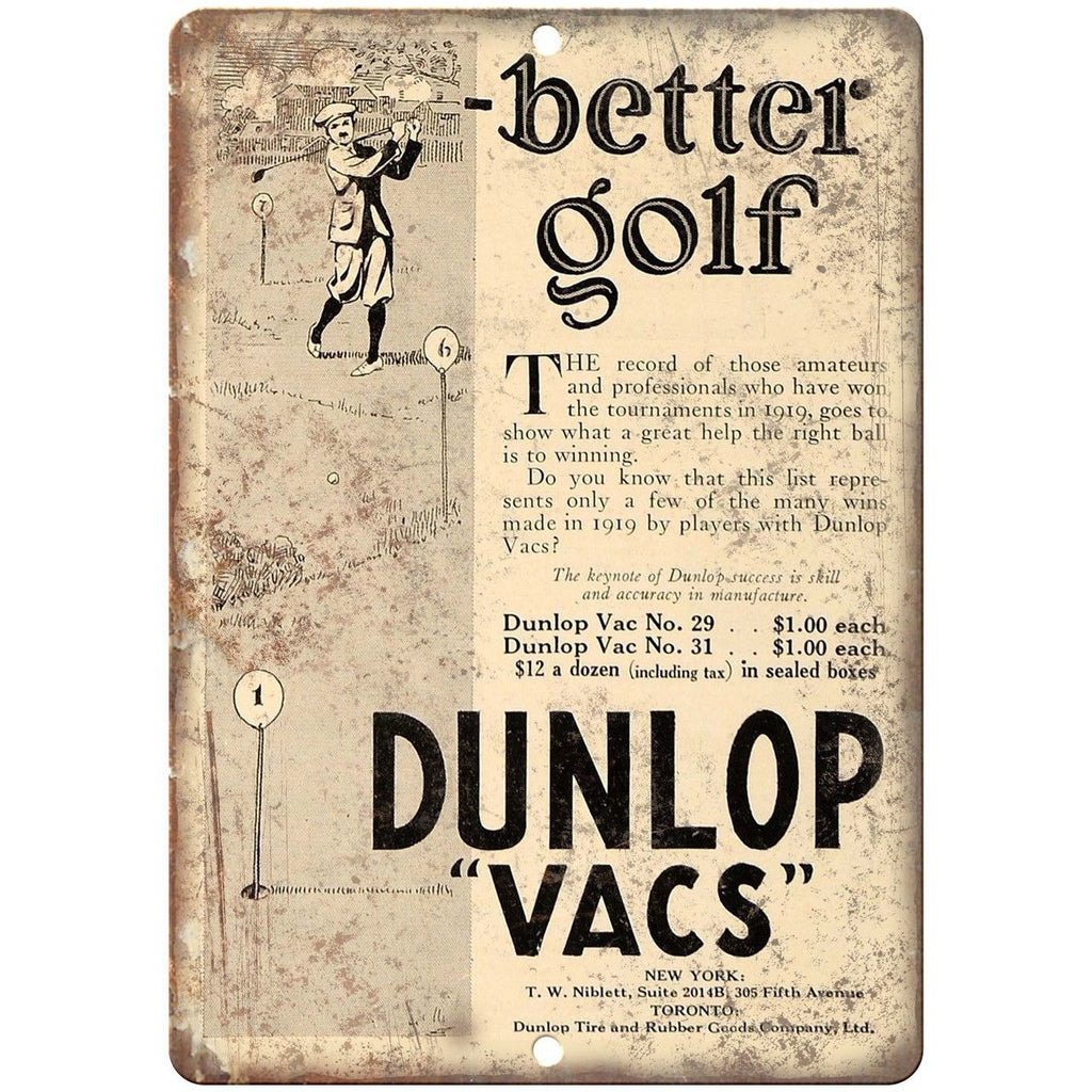 Dunlop Rubber Golf Ball Vintage Ad 10" x 7" Reproduction Metal Sign X92