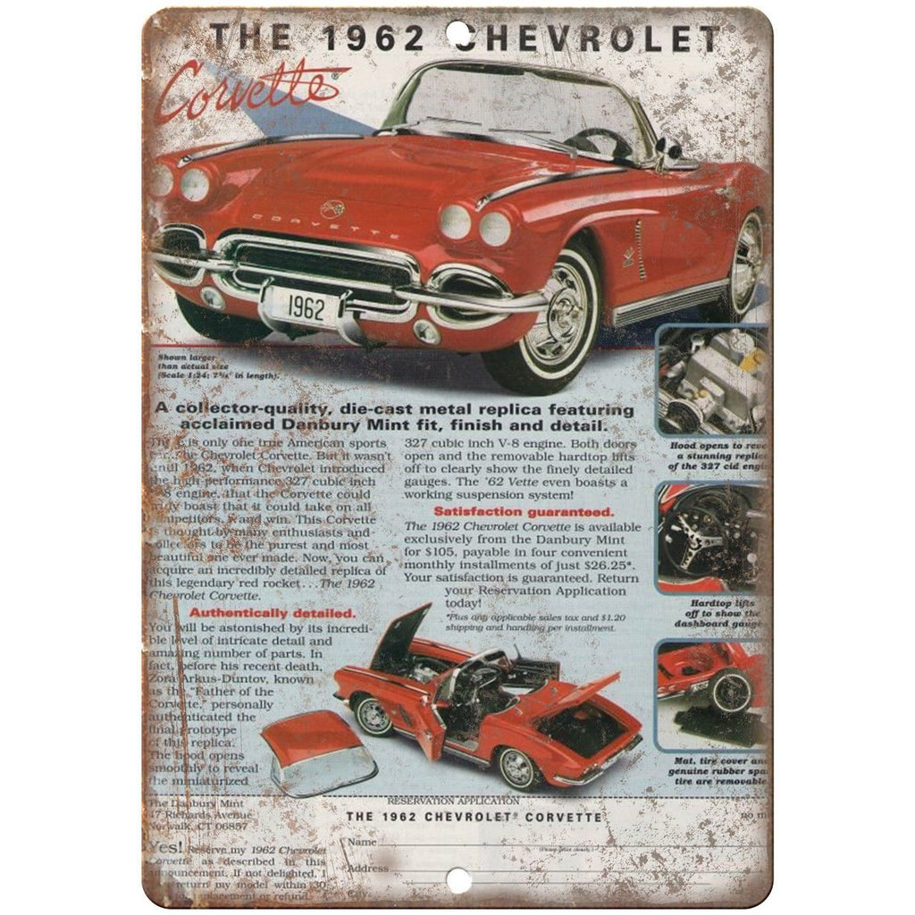 1962 Chevrolet Corvette Vintage Print Ad 10" x 7" Reproduction Metal Sign
