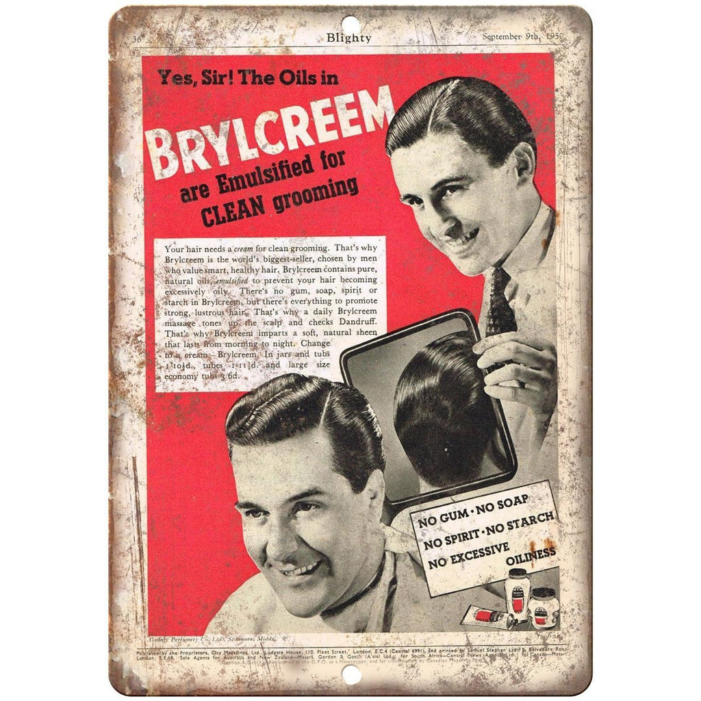 Brylcreem Hair Cream Oil Vintage Ad 10" X 7" Reproduction Metal Sign ZF124