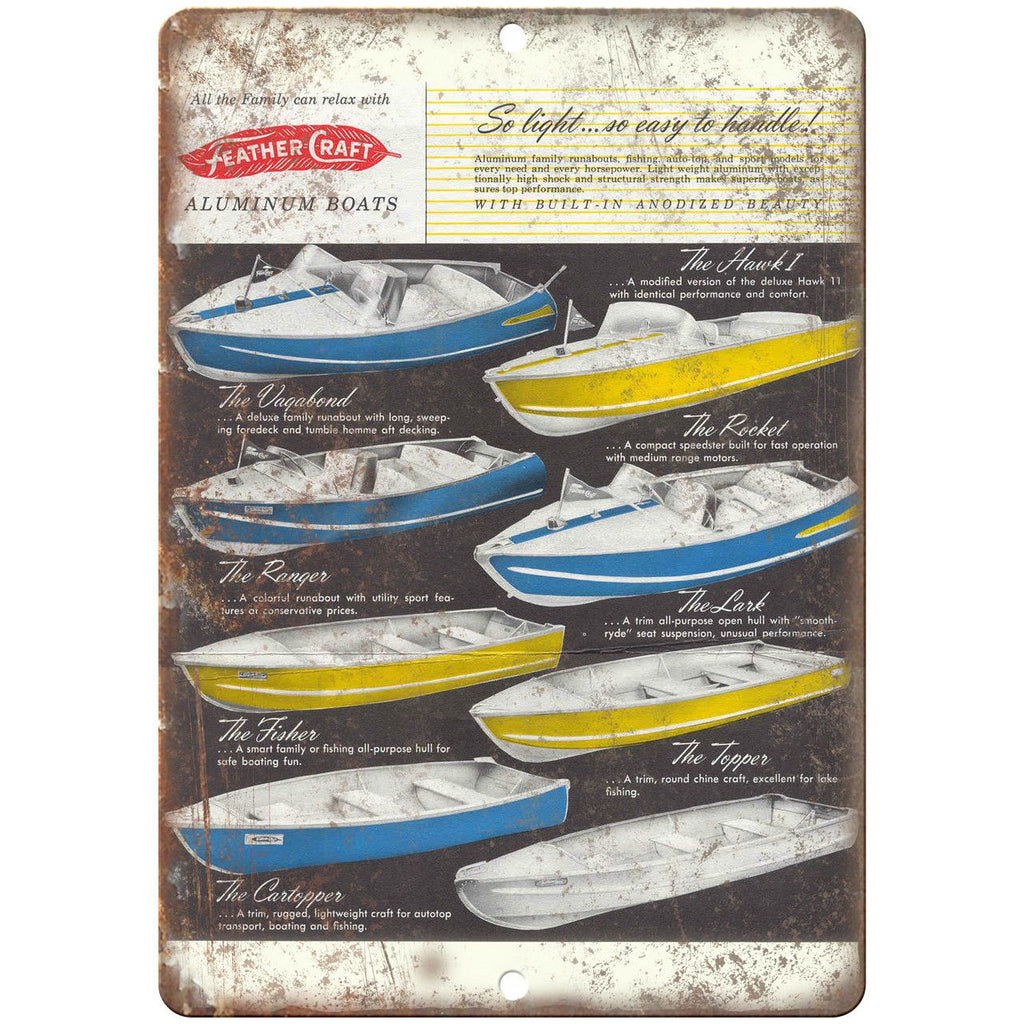 Feather Craft Vintage Boat Ad 9" x 12" Reproduction Metal Sign L05