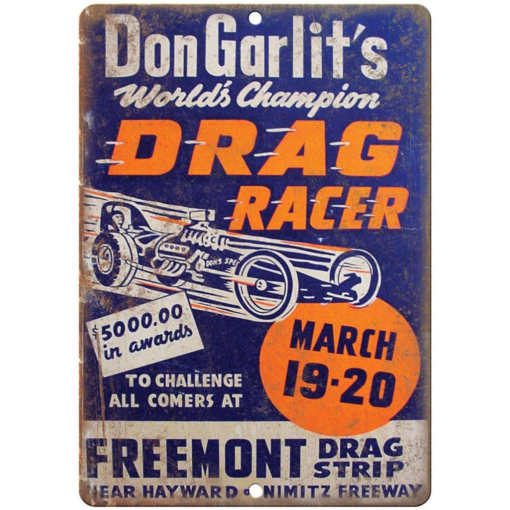 Don Garlits Drag Racer, Freemont Drag Strip 10" x 7" Retro Metal Sign