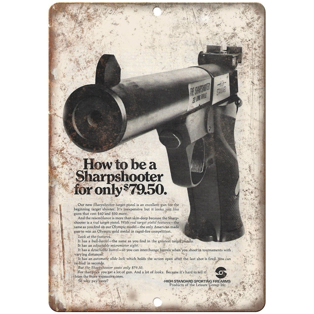 High Standard Firearms Sharpshooter Target Pistol Ad 10" x 7" Retro Metal Sign