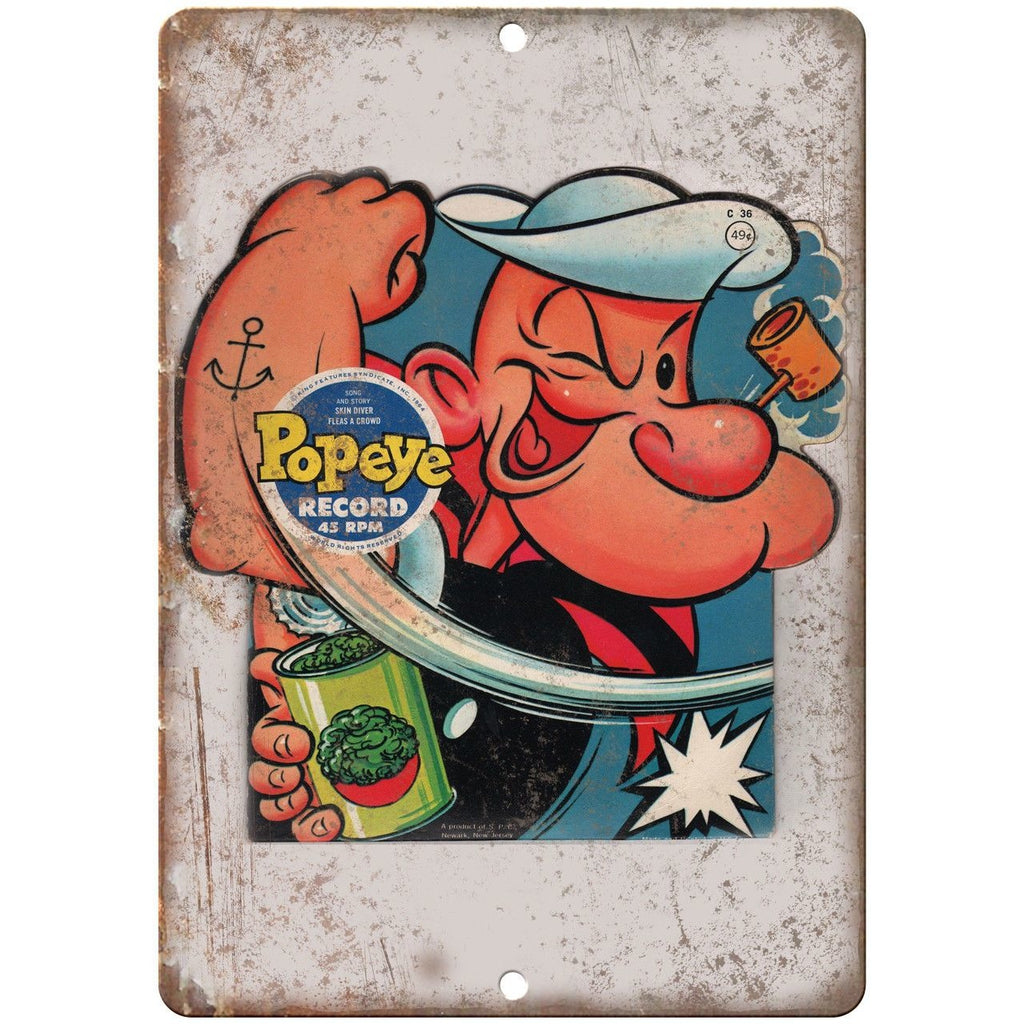 Popeye The Sailor Record Cover Vintage Art 9" x 12" Reproduction Metal Sign J258