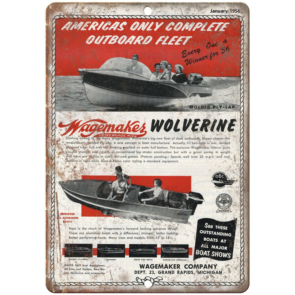 Wagemakes Wolverine Boat January 1952 Ad 10" x 7" Reproduction Metal Sign L19