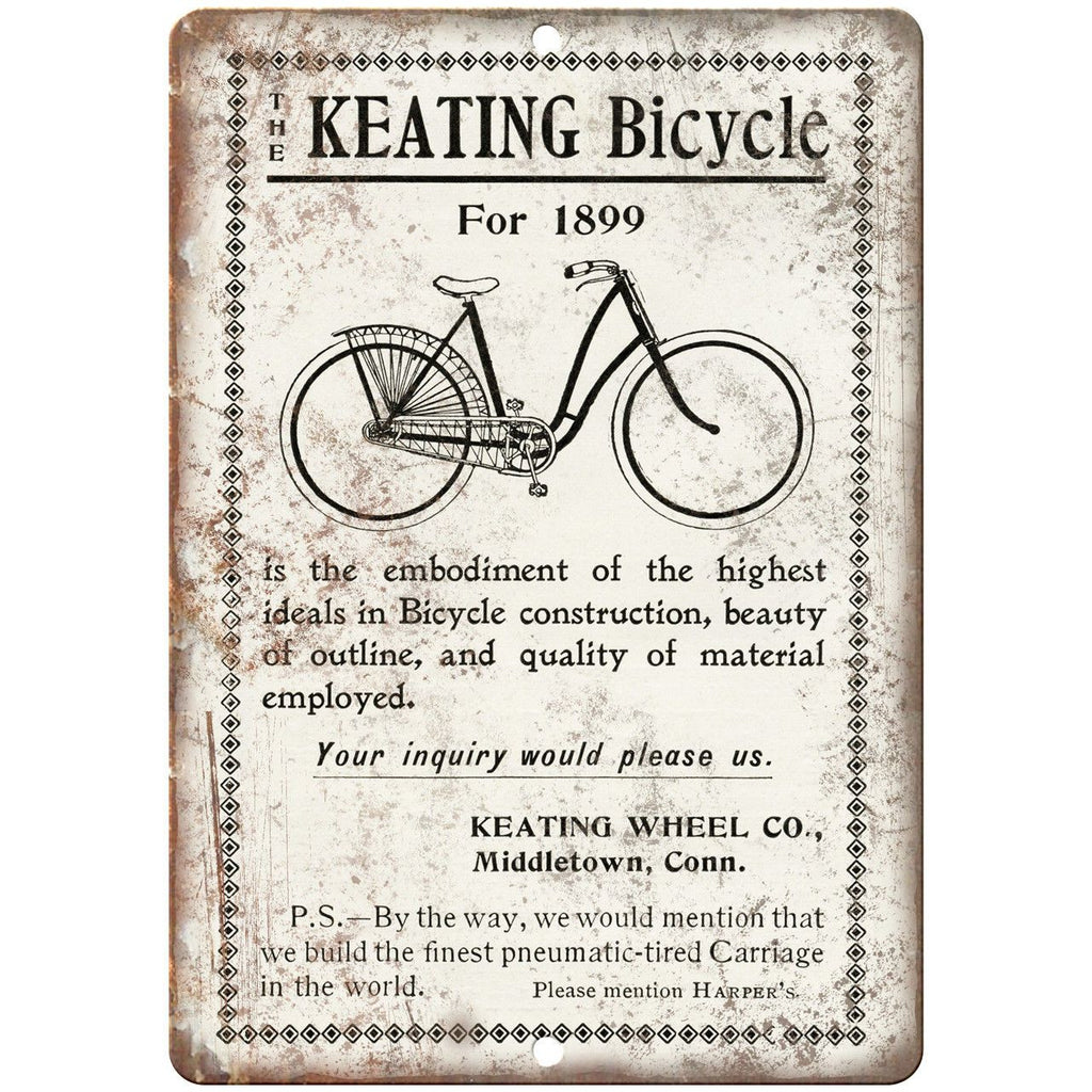 Keating Wheel Co. Bicycle Vintage Art Ad 10" x 7" Reproduction Metal Sign B414