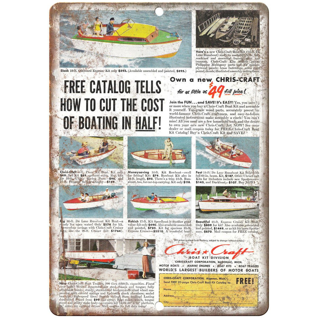 Chris Craft Boat Vintage Ad 10" x 7" Reproduction Metal Sign L49