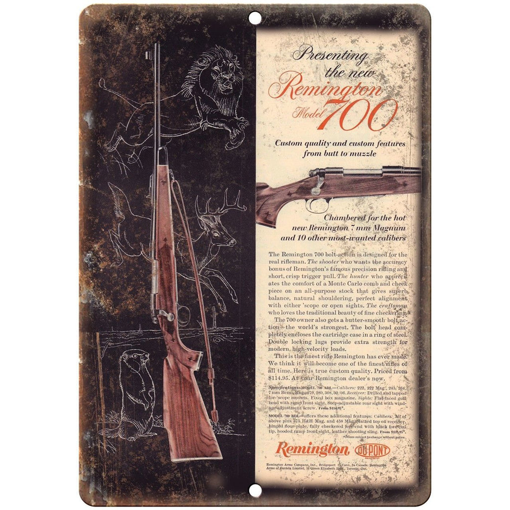 Remington 700 Center Fire Bolt Action Rifle Vintage Ad 10" x 7" Metal Sign