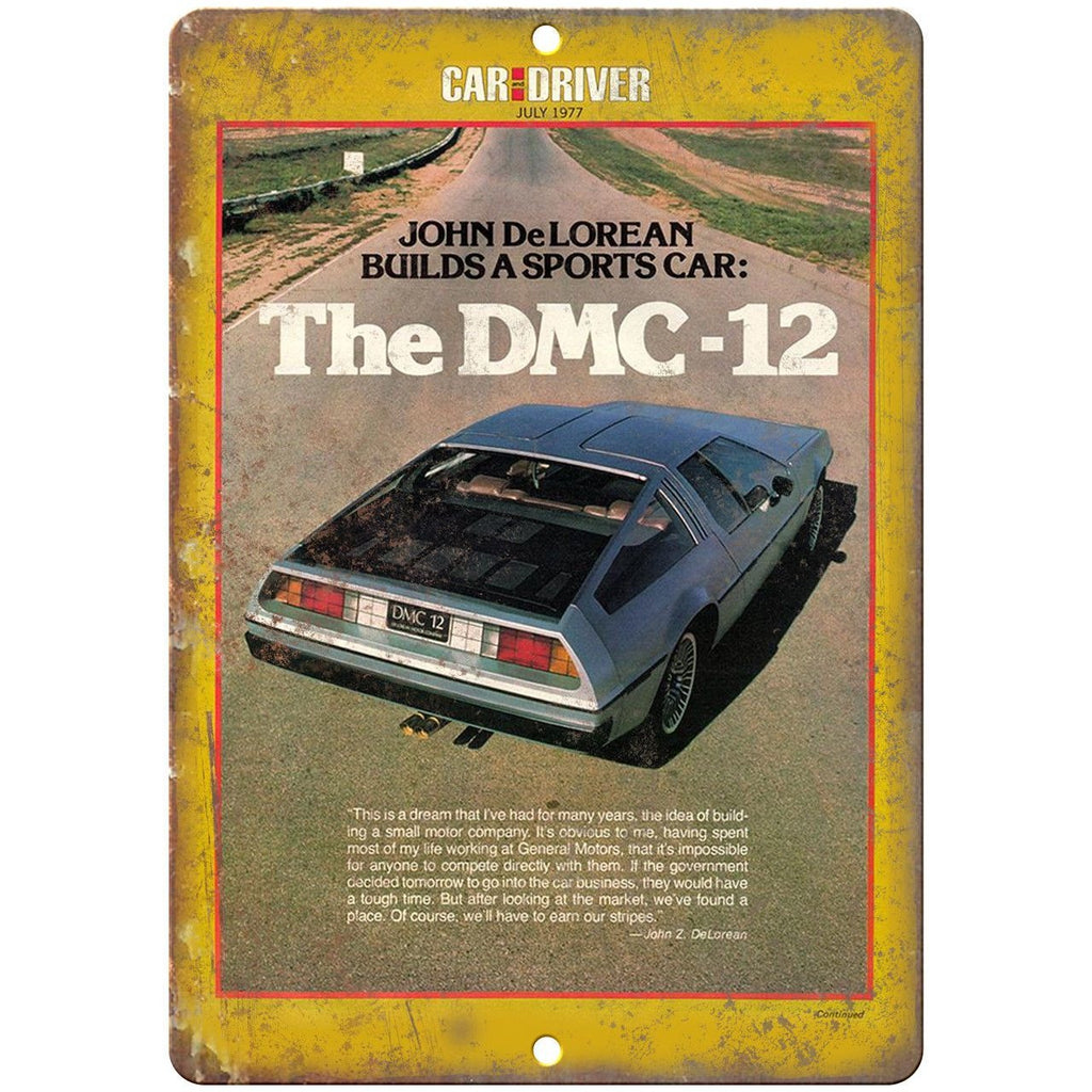 AMC DeLorean Vintage Car & Driver Magazine 1977 10" x 7" Retro Look Metal Sign