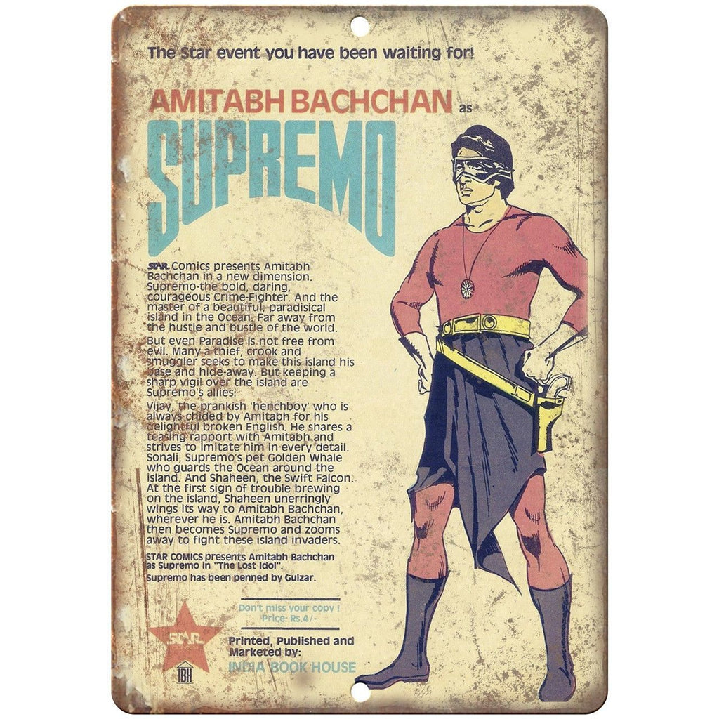 Supremo Amitabh Bachchan Comic Book Ad 10" X 7" Reproduction Metal Sign J109