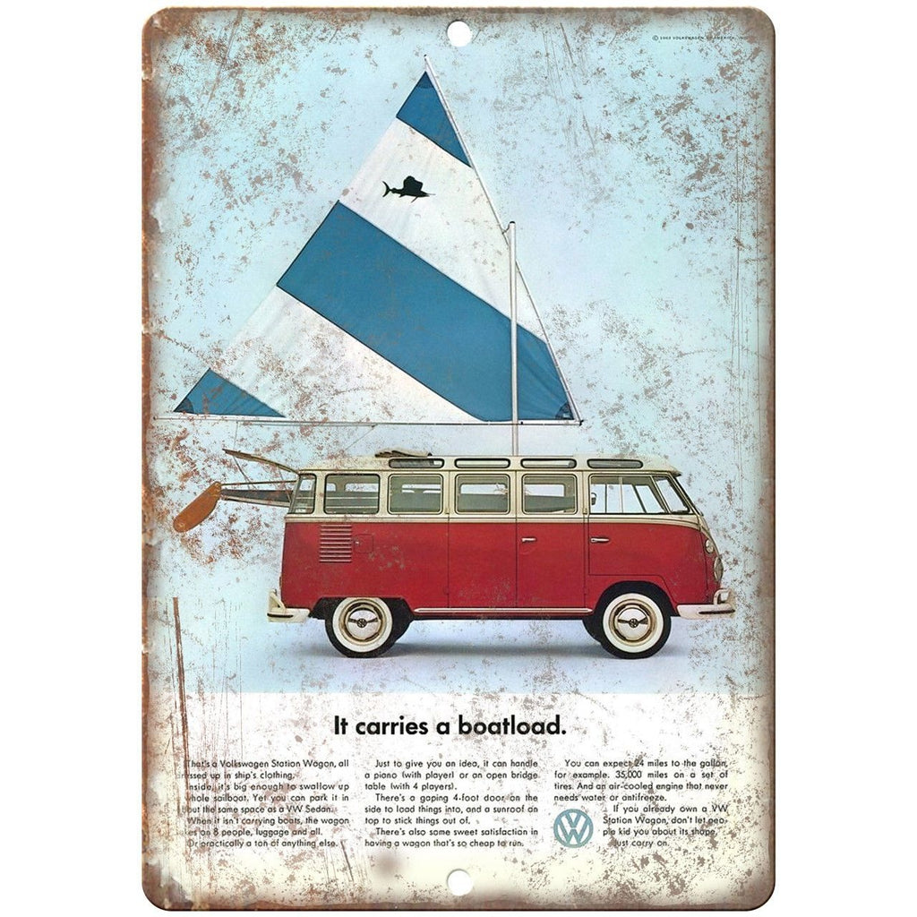 Volkswagen VW Bus Station Wagon Vintage Ad 10" X 7" Reproduction Metal Sign A76