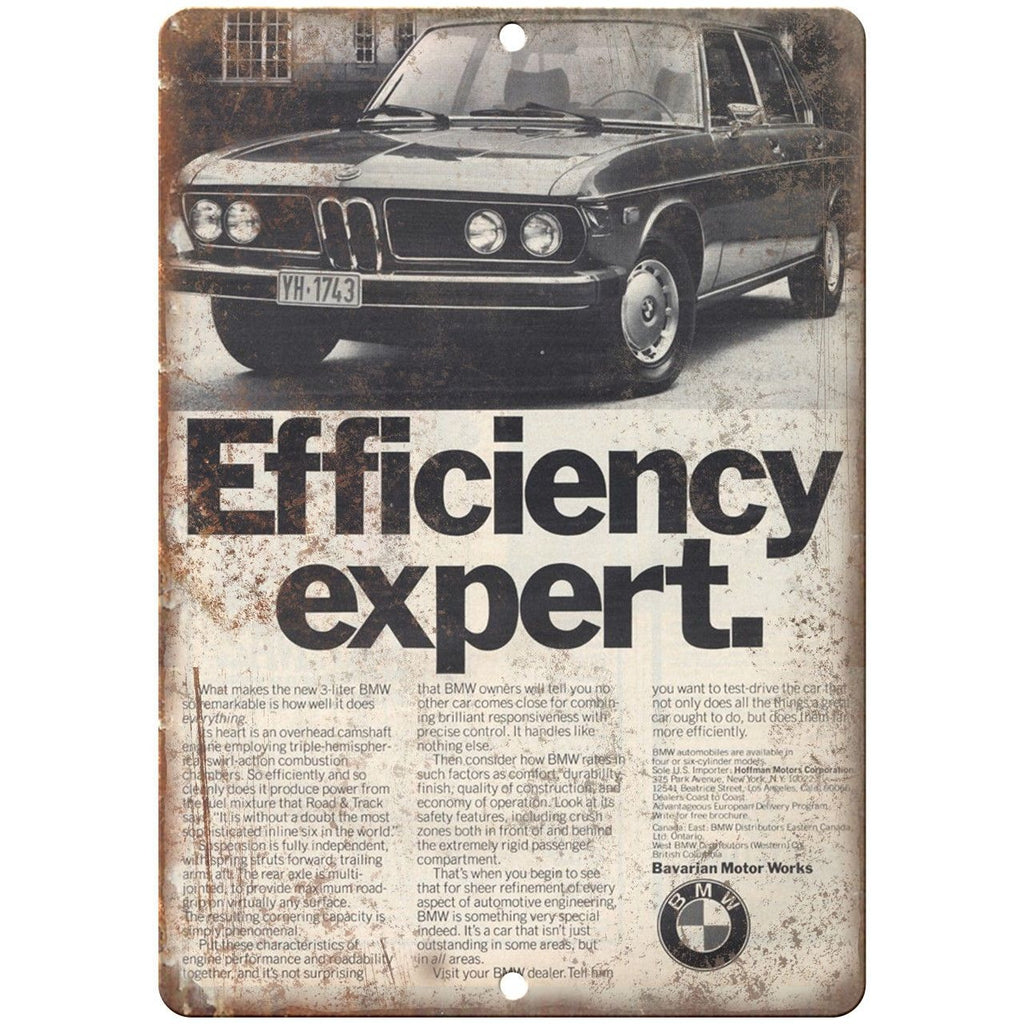 BMW Efficiency Expert Bavarian Motor Works 10" x 7" Reproduction Metal Sign A109