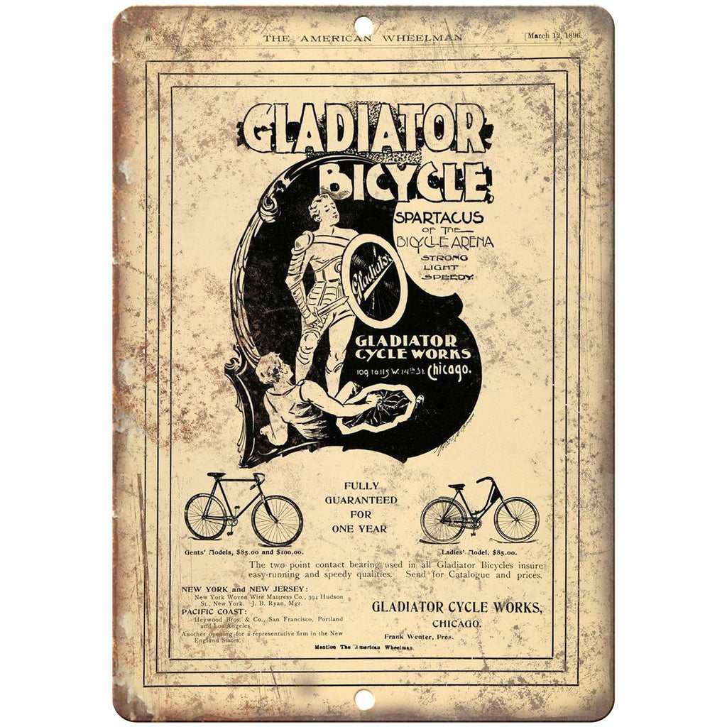 The American Wheelman Gladiator Bicycle Ad 10" x 7" Reproduction Metal Sign B327