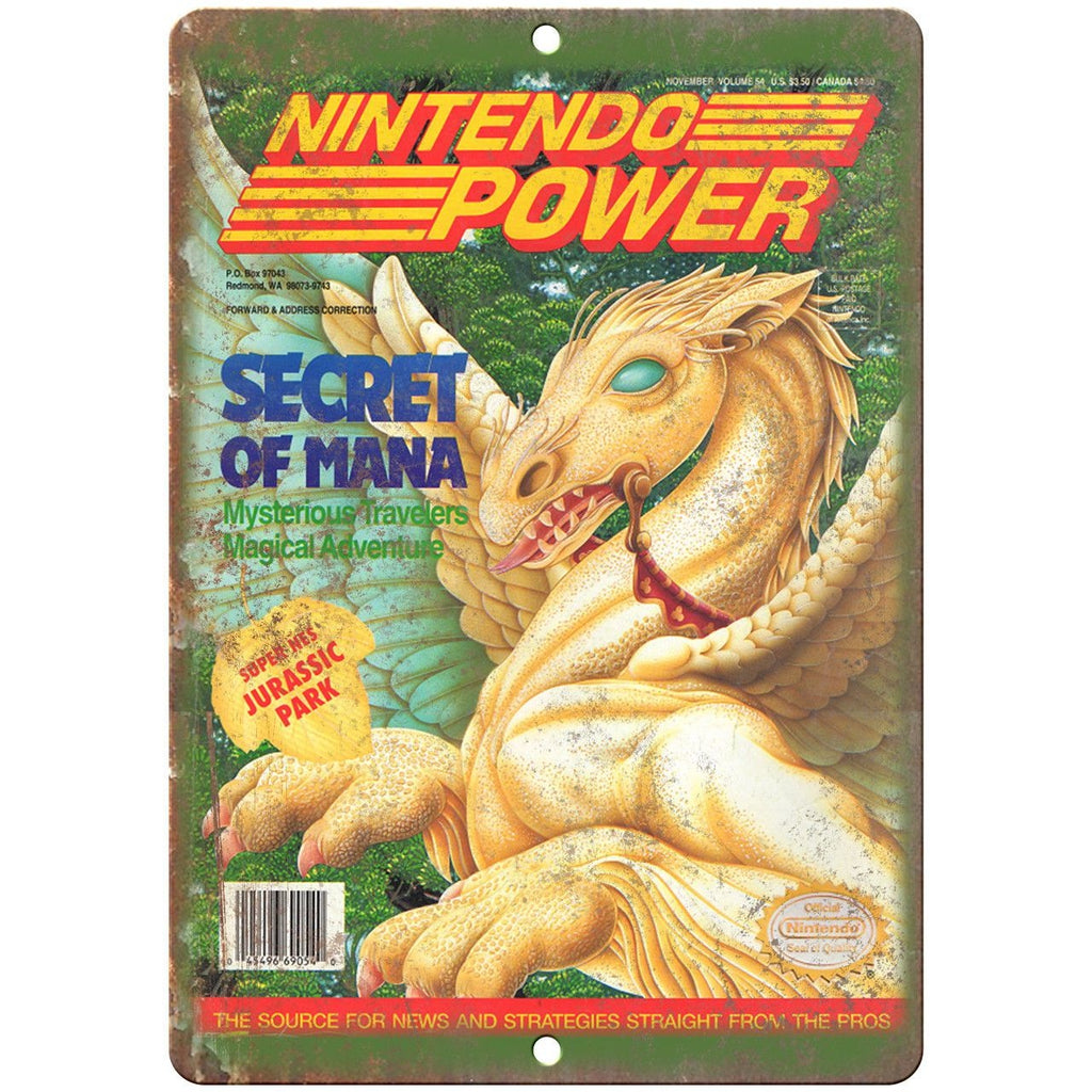 Nintendo Power Secret of Mana Jurassic Park 10" X 7" Reproduction Metal Sign G38