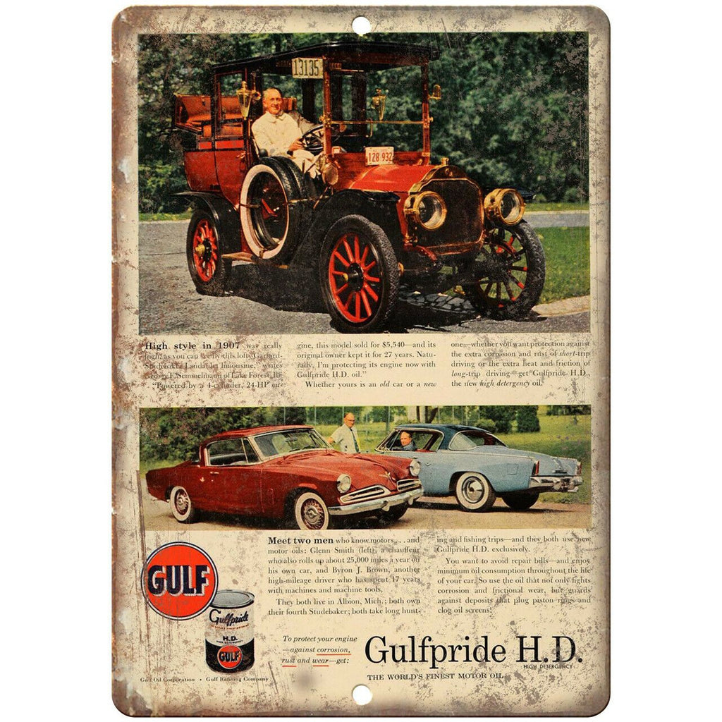 Gulfpride H.D Motor Oil Vintage Ad 9" x 12" Reproduction Metal Sign A913