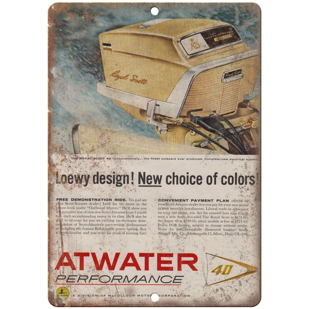 10" x 7" metal sign - Atwater Outboards - Vintage Look Reproduction