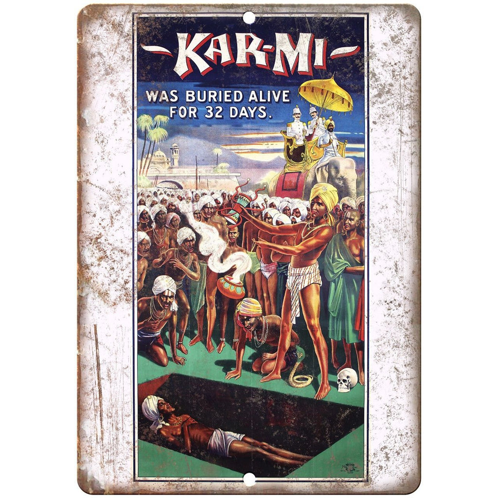 Karmi Vintage Magician Circus Poster 10" X 7" Reproduction Metal Sign ZH36