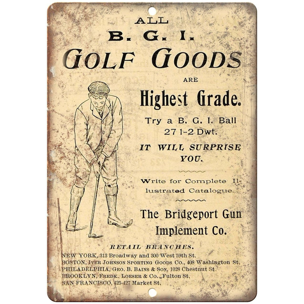 B.G.I Golf Goods Vintage Ad 10" x 7" Reproduction Metal Sign X98