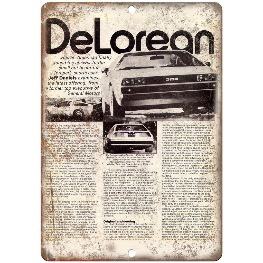 DMC DeLorean Vintage AutoCar Magazine Print Ad - 10" x 7" Retro Look Metal Sign