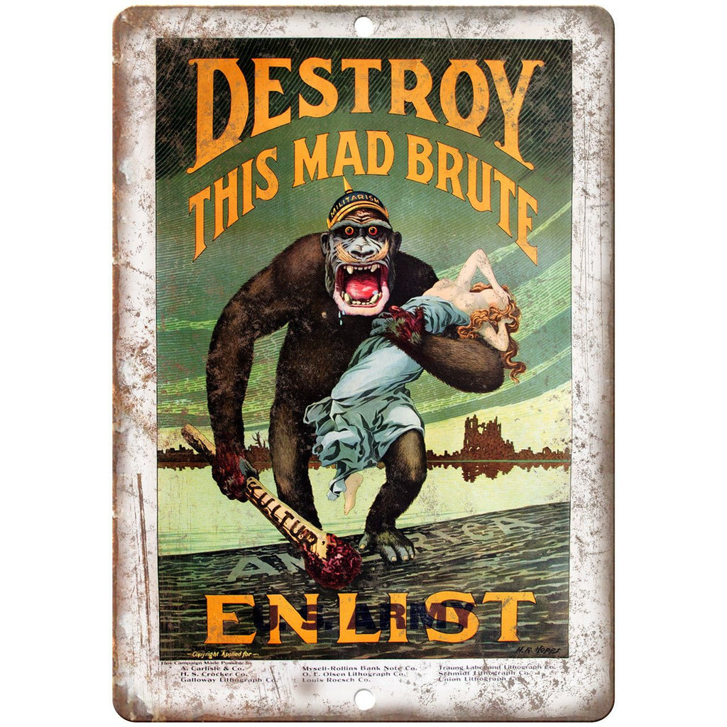 US Army Enlistment Destroy The Brute 10" x 7" Reproduction Metal Sign M80