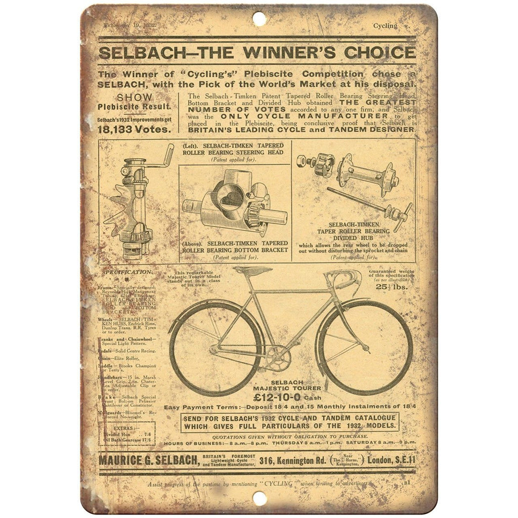 Selbach Bicycle Vintage Ad Bearing 10" x 7" Reproduction Metal Sign B275