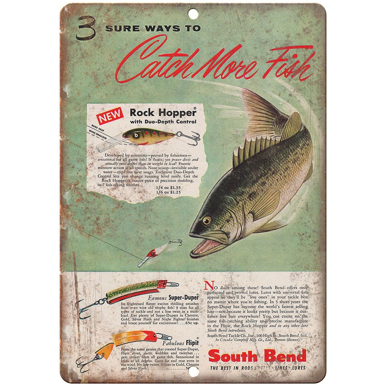 South Bend Fishing Lures Rock Hopper Ad - 10' x 7 Reproduction