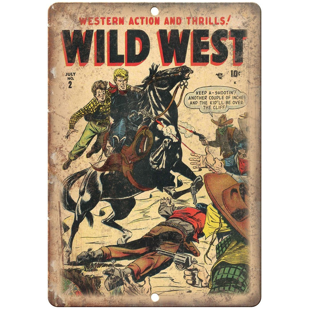Western Action Wild West Vintage Comic 10" X 7" Reproduction Metal Sign J220