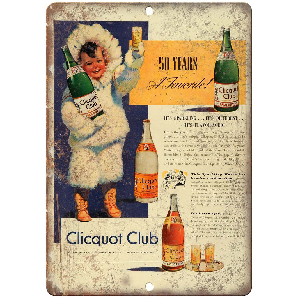 Clicquot Club Vintage Soda Ad 10" X 7" Reproduction Metal Sign N276