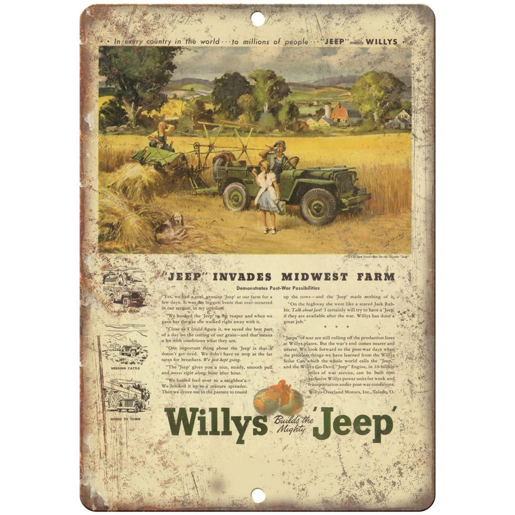Jeep Willys Overland Universal 4x4 Farm Jeep - 10" x 7" Reproduction Metal Sign