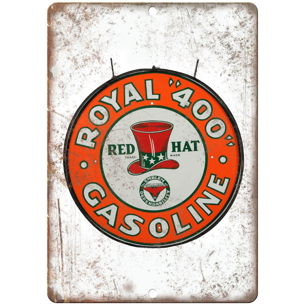 Royal 400 Gasoline Red Hat Porcelain Look Reproduction Metal Sign U142
