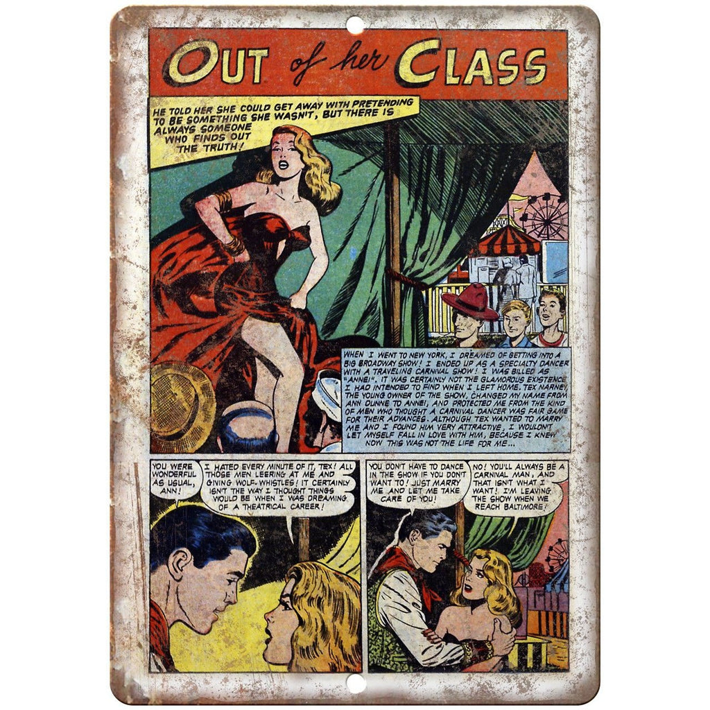 Ace Comics Out of Her Class Comic Strip 10" X 7" Reproduction Metal Sign J392