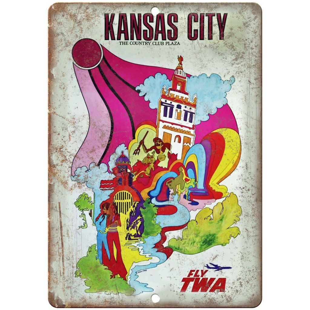 Kansas City TWA Airlines Vintage Poster 9" x 12" Reproduction Metal Sign T60