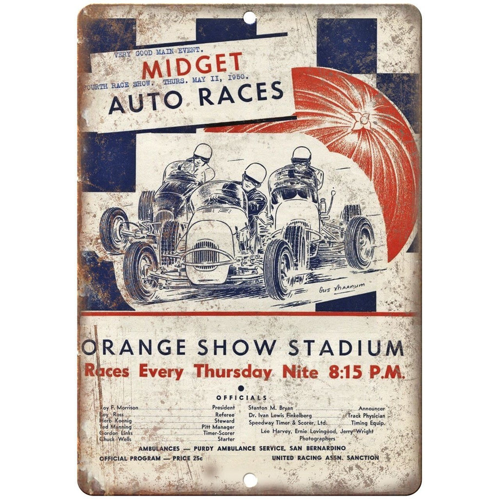 Midget Auto Races Orange Show Stadium Ad 10" X 7" Reproduction Metal Sign A674
