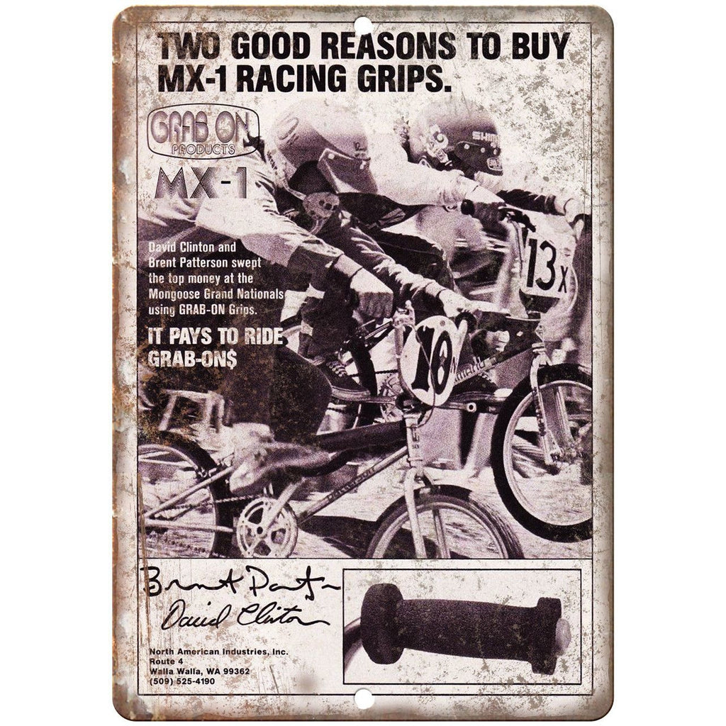MX-1 BMX Racing Grips Vintage Ad 10" x 7" Reproduction Metal Sign B474