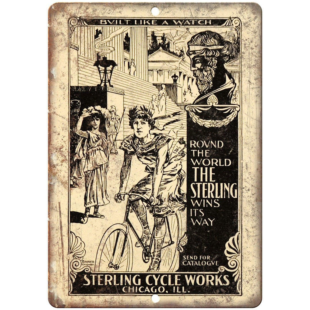 Sterling Cycle Works Bicycle Vintage Art 10" x 7" Reproduction Metal Sign B422