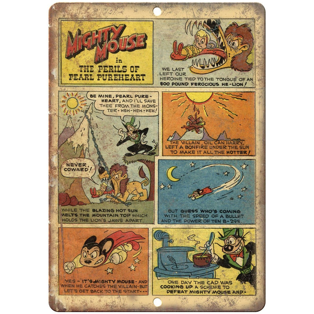 Mighty Mouse Pearl Pureheart Comic Strip 10" X 7" Reproduction Metal Sign J263