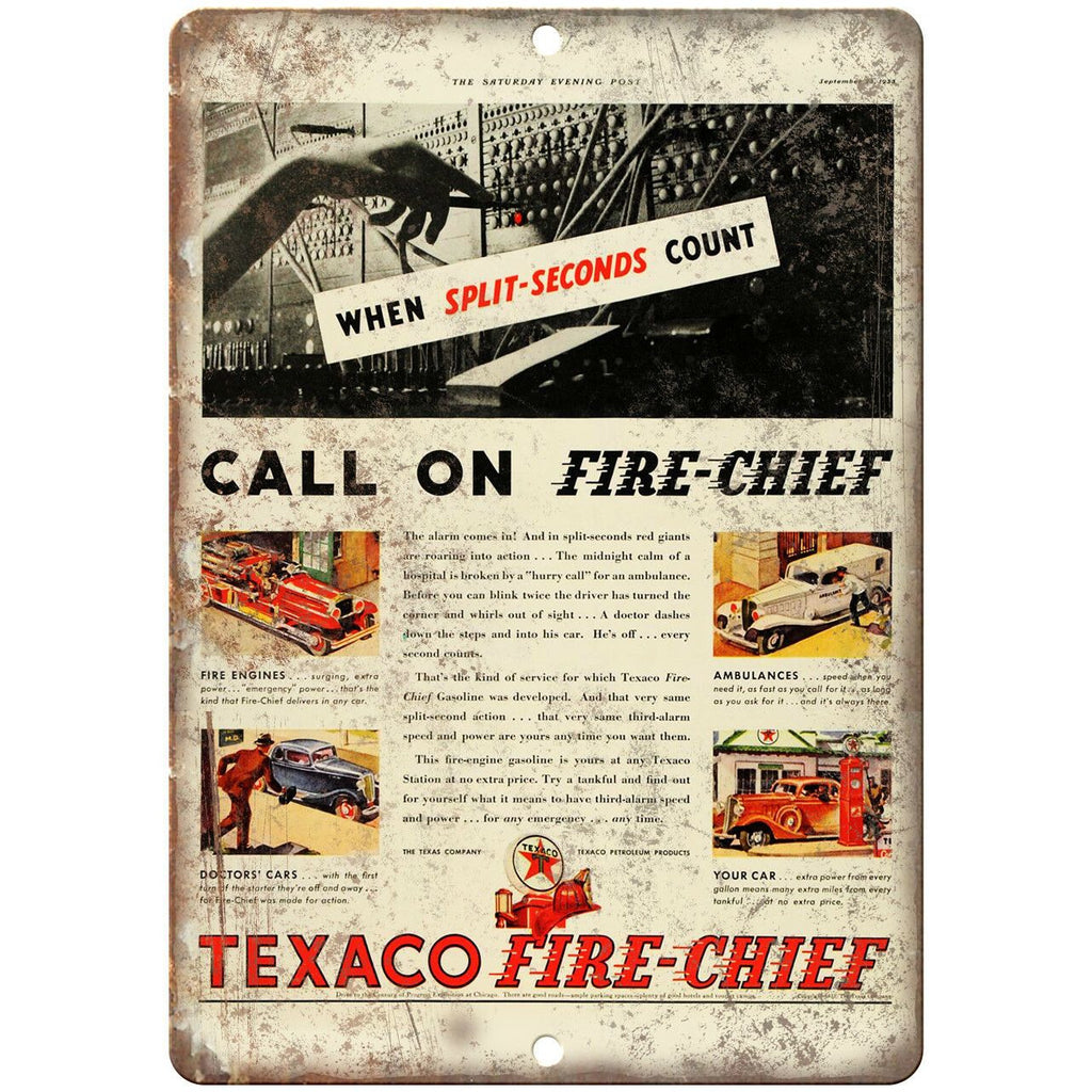 Texaco Fire Chief Motor Oil Vintage Ad 10" X 7" Reproduction Metal Sign A774