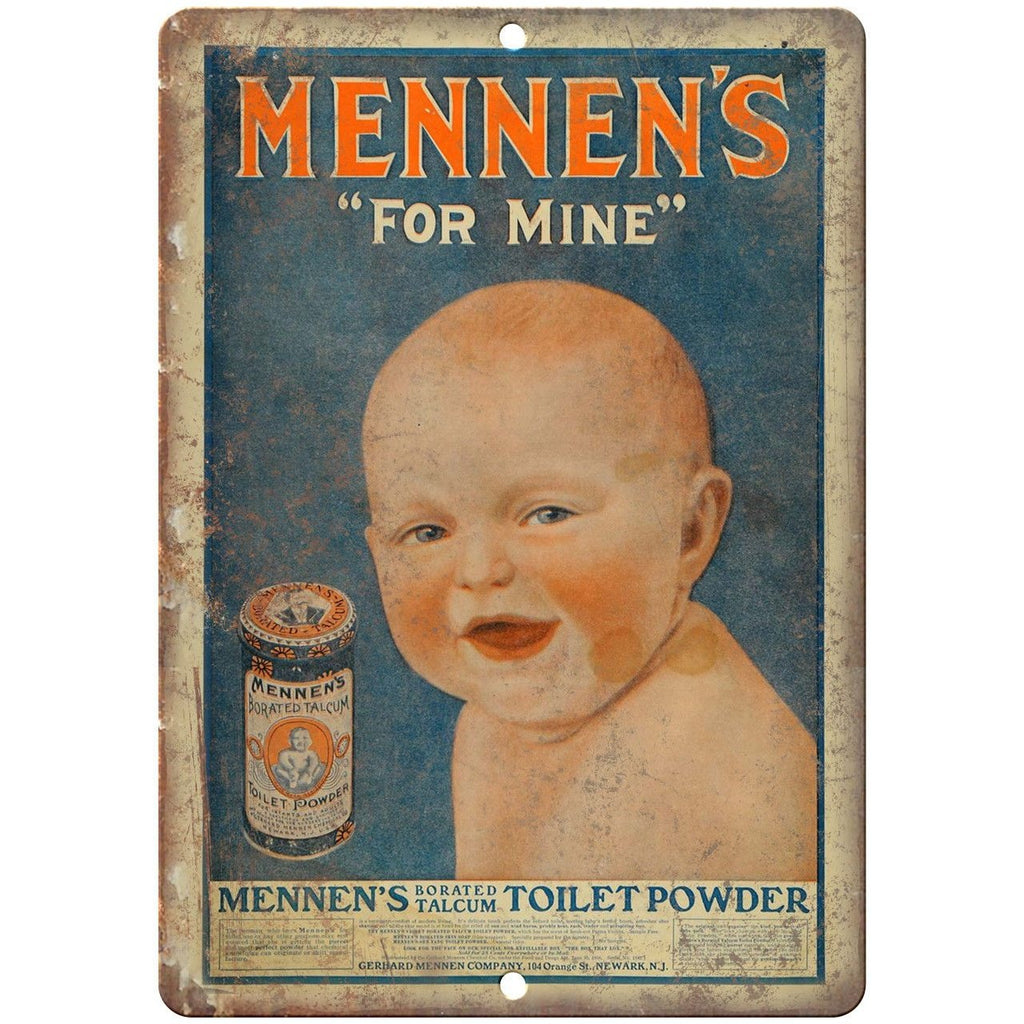Mennen's Talcum Toilet Powder Baby Ad 10" X 7" Reproduction Metal Sign ZF145