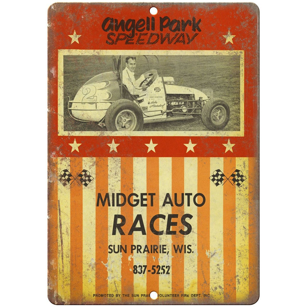 Angell Park Speedway, Midget Auto Races 10" x 7" Retro Metal Sign