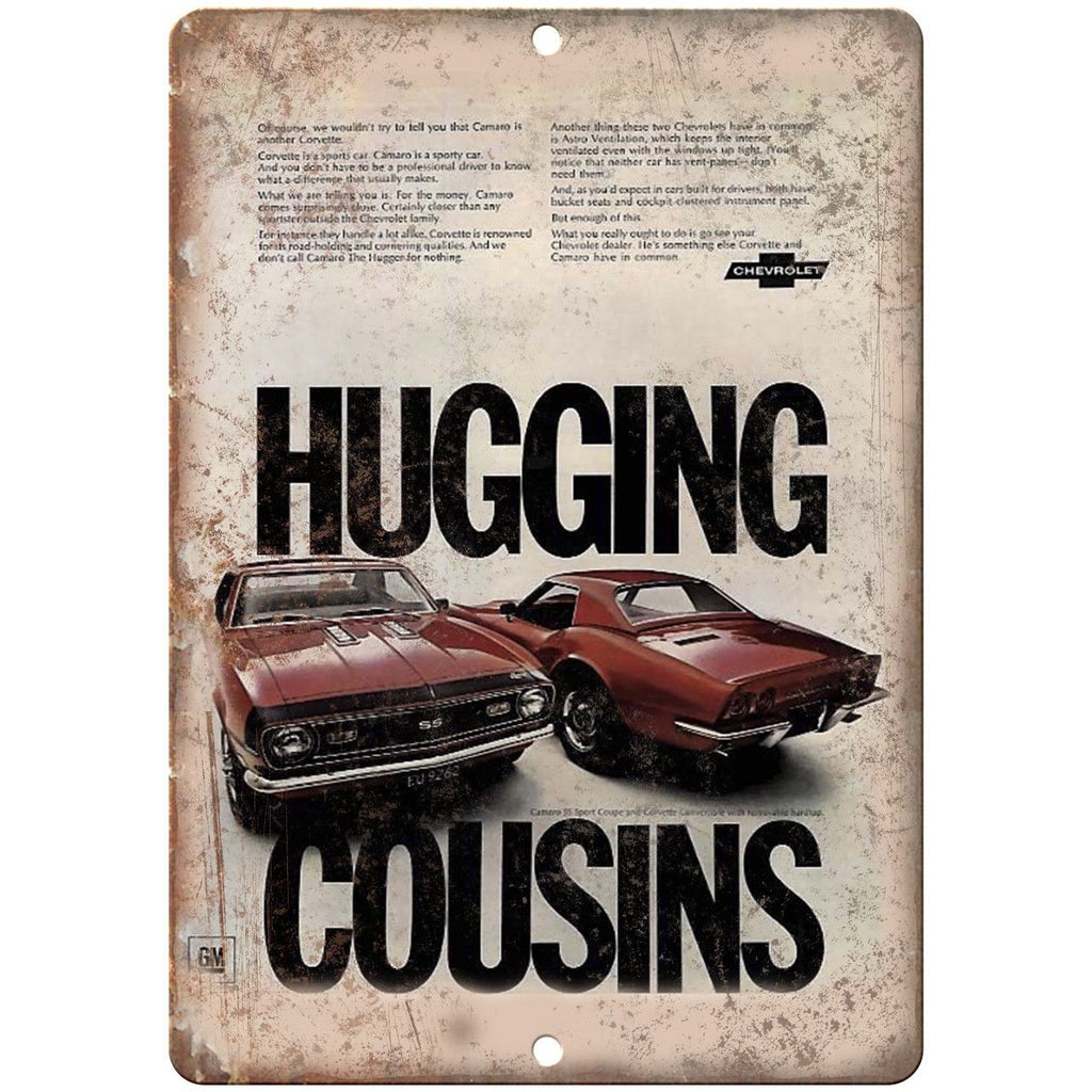 Chevy Hugging Cousins Retro Print Advertisment 10" x 7" Reproduction Metal Sign